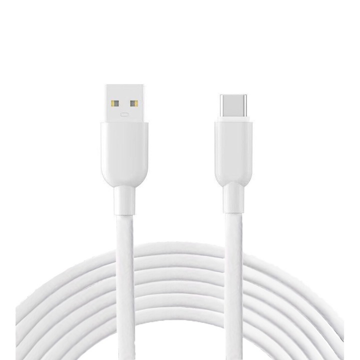 Cablu de date flexibil USB A la USB C, silicon de calitate alimentara, Premium, Incarcare Rapida 3A, Protectie Supratensiune, Compatibil Universal, 1m, Alb Mat
