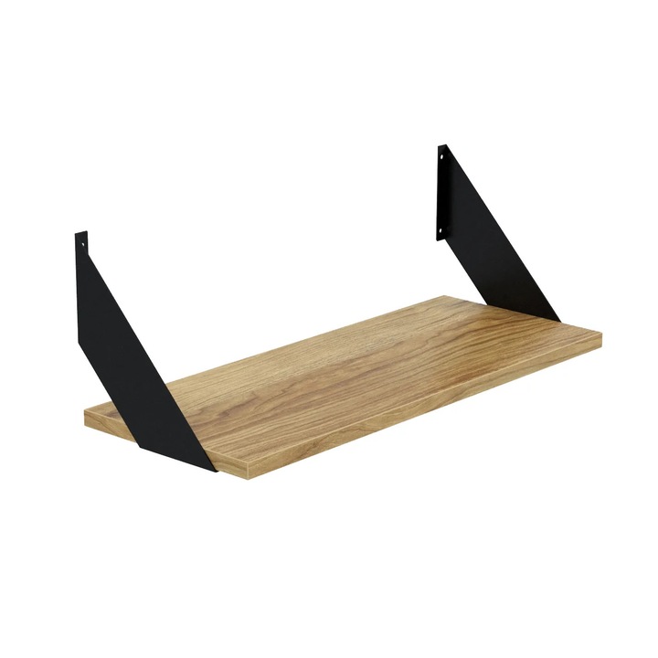 Raft de perete suspendat AKKE FLAT stil modern decorativ cu polita PAL melaminat Stejar Natur 50x20 cm structura metalica neagra montaj usor ideal pentru living dormitor sau birou design elegant si rezistent