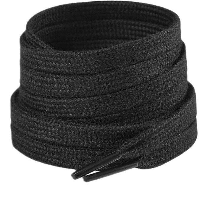 Lapos fűző teniszcipőhöz, poliészter, 15mm, fekete, 140cm