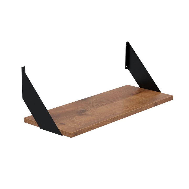 Raft Polita Suspendata de Perete AKKE FLAT Design Modern Industrial 80x20 cm Decor Stejar Antichizat Pal Metal Negru Rezistenta Durabila Usor de Montat Living Dormitor Birou Spatiu Economisit Stil Vintage