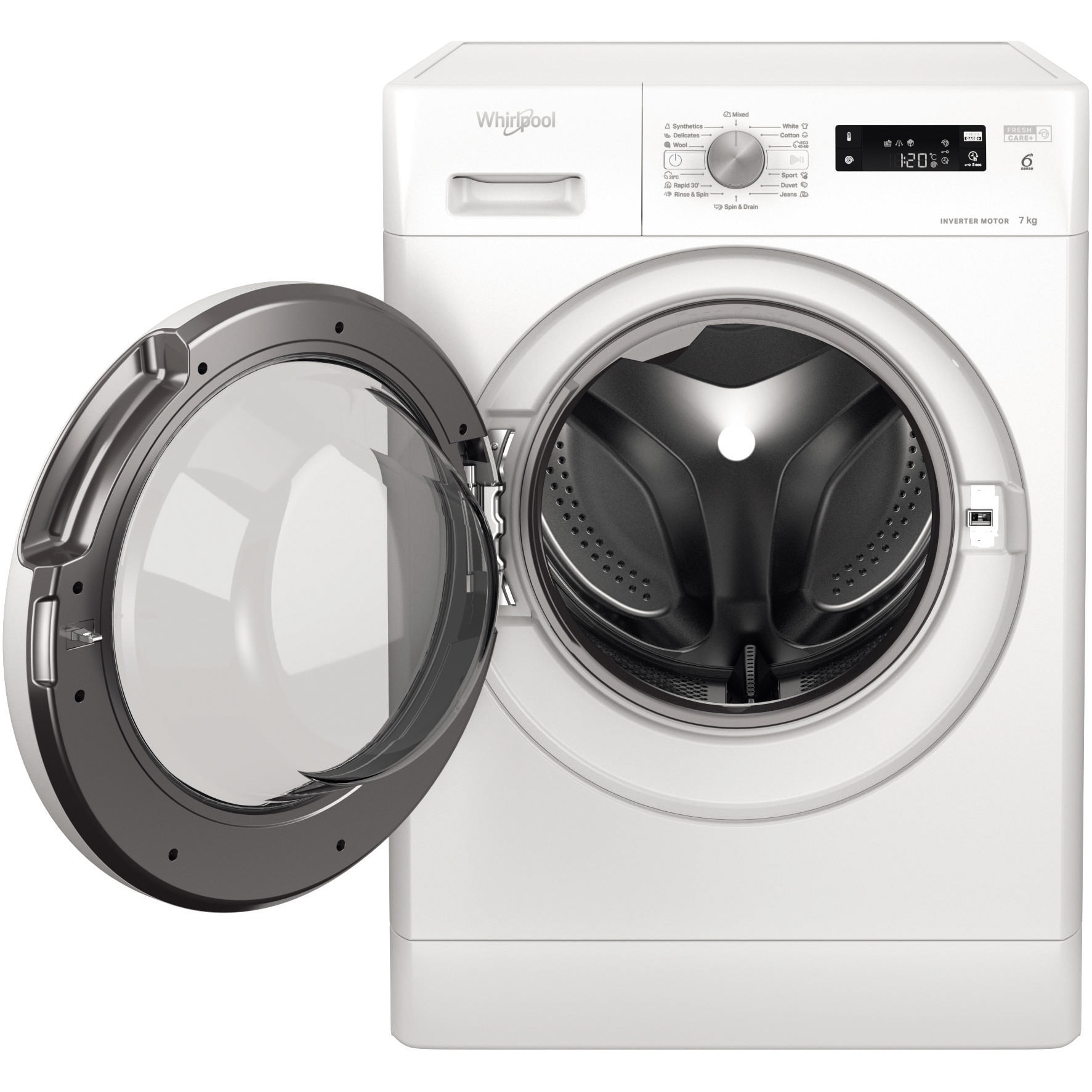 Masina de spalat rufe Whirlpool FreshCare+ FFS 7469 W EE, 7 kg, 1400 RPM, Clasa A, Tehnologia AL 6-lea Simt, MotorSense Inverter, Alb