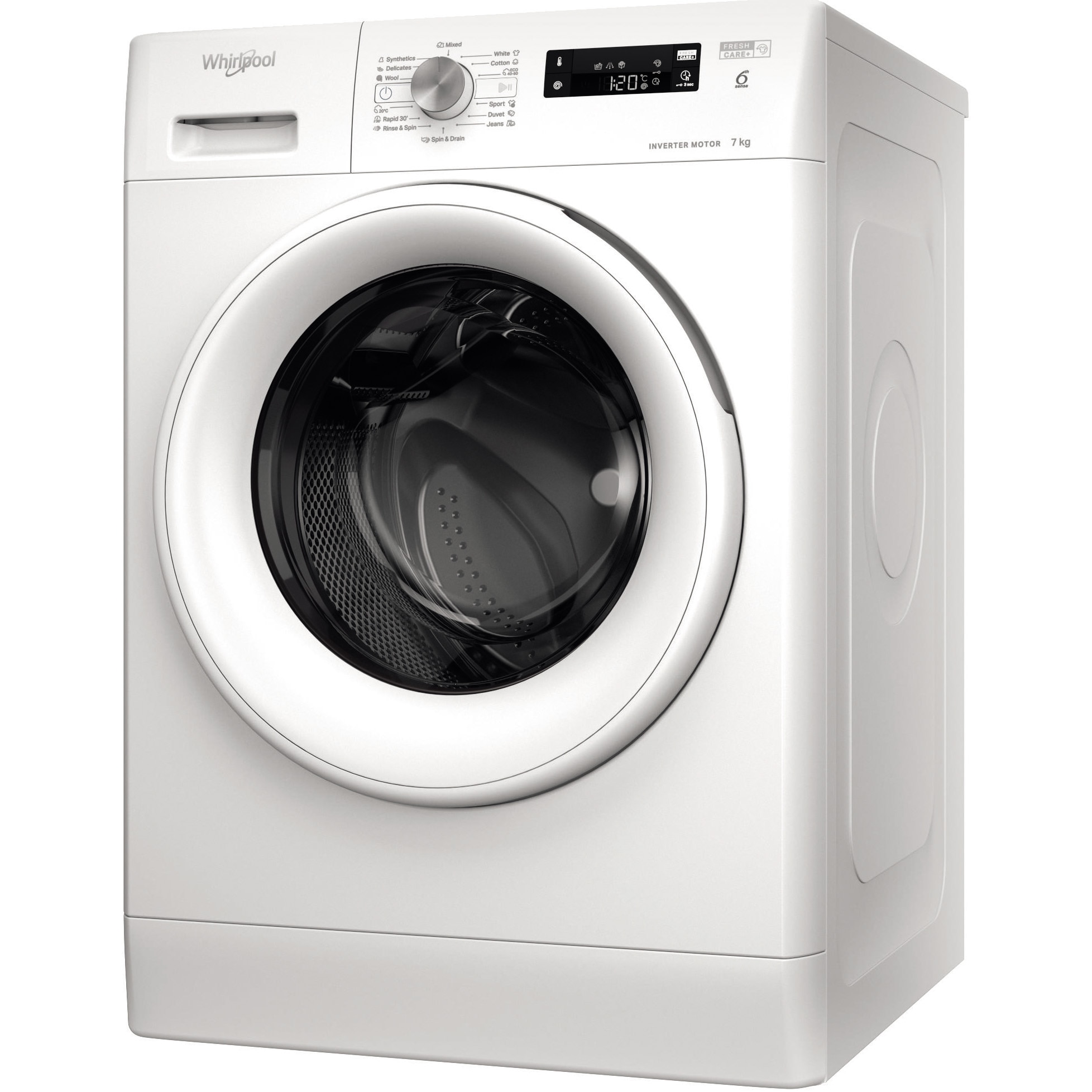 Masina de spalat rufe Whirlpool FreshCare+ FFS 7469 W EE, 7 kg, 1400 RPM, Clasa A, Tehnologia AL 6-lea Simt, MotorSense Inverter, Alb