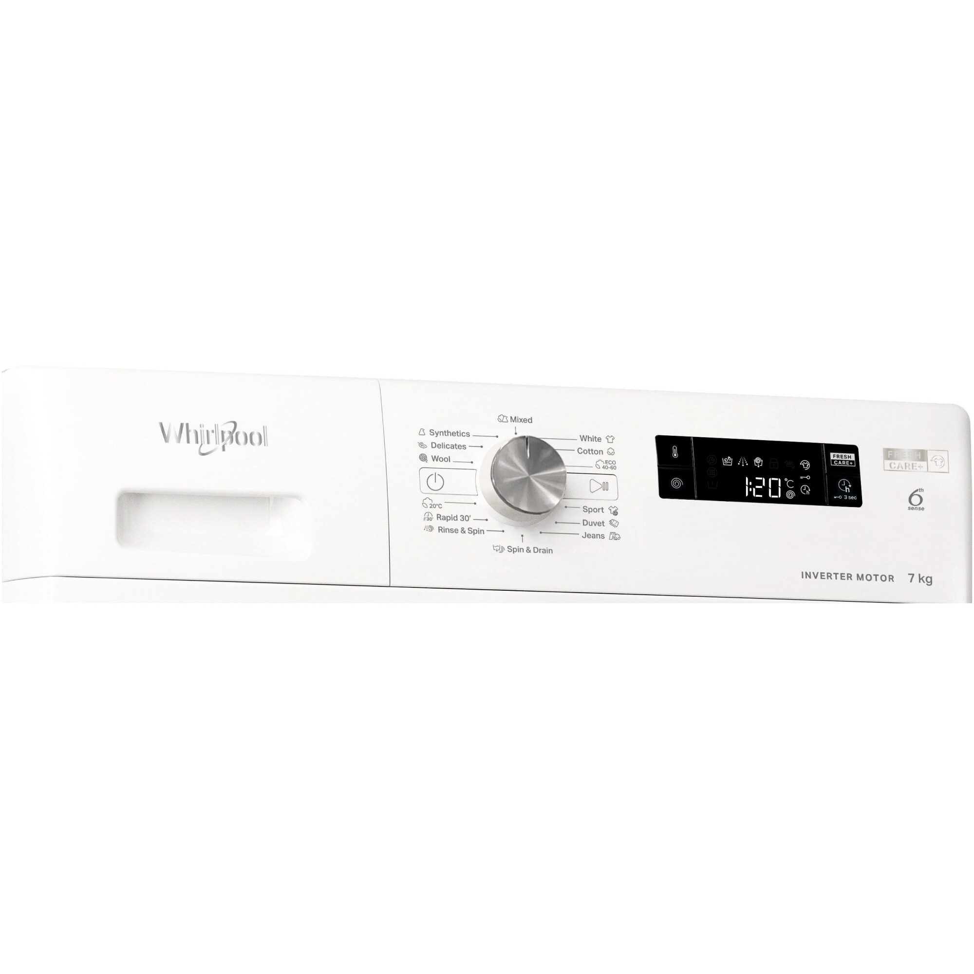 Masina de spalat rufe Whirlpool FreshCare+ FFS 7469 W EE, 7 kg, 1400 RPM, Clasa A, Tehnologia AL 6-lea Simt, MotorSense Inverter, Alb