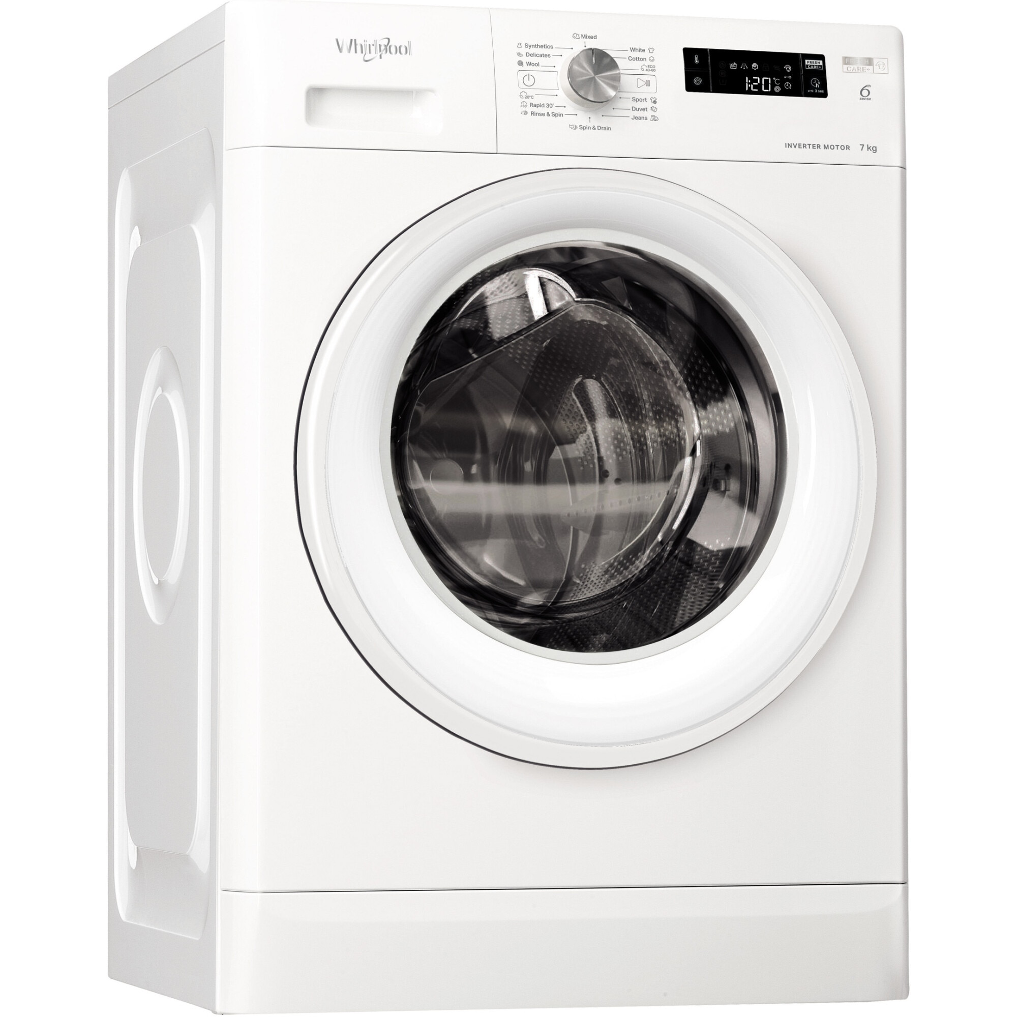 Masina de spalat rufe Whirlpool FreshCare+ FFS 7469 W EE, 7 kg, 1400 RPM, Clasa A, Tehnologia AL 6-lea Simt, MotorSense Inverter, Alb