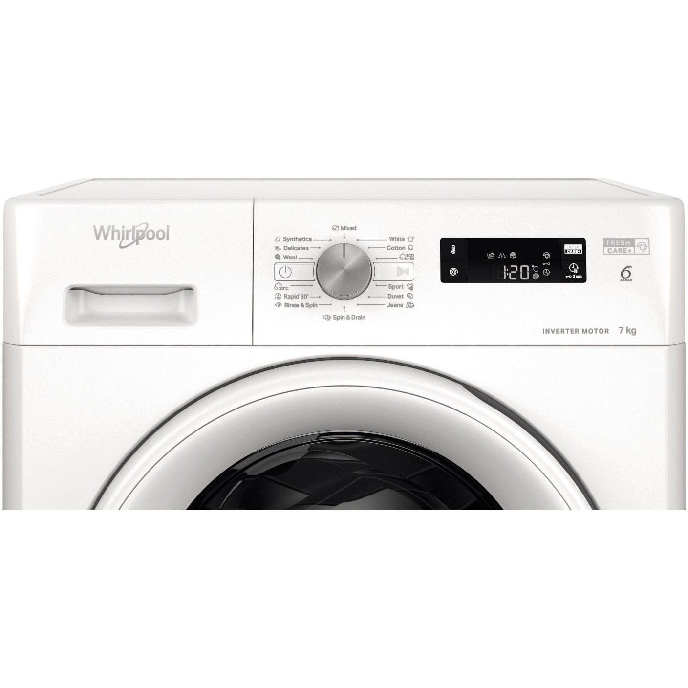 Masina de spalat rufe Whirlpool FreshCare+ FFS 7469 W EE, 7 kg, 1400 RPM, Clasa A, Tehnologia AL 6-lea Simt, MotorSense Inverter, Alb