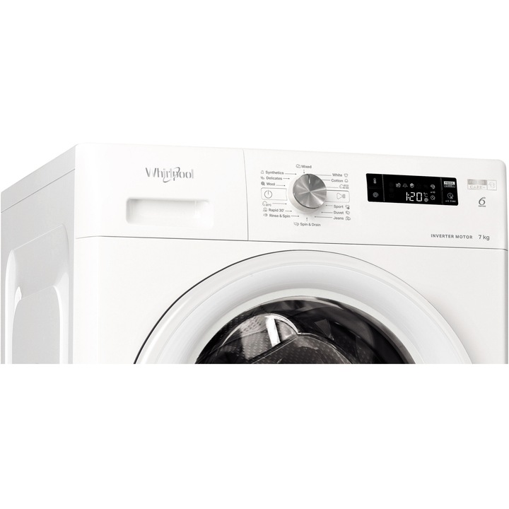 Masina de spalat rufe Whirlpool FreshCare+ FFS 7469 W EE, 7 kg, 1400 RPM, Clasa A, Tehnologia AL 6-lea Simt, MotorSense Inverter, Alb