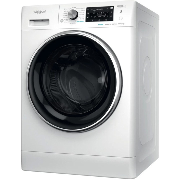 Whirlpool FFWDD 1176258 BCV EE mosó-szárítógép, 11 kg mosás, 7 kg szárítás, 1600 RPM, 6th Sense technológia, E energiaosztály, fehér
