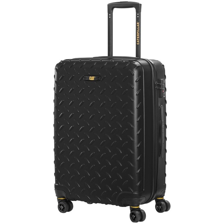 Troler CATERPILLAR Industrial Plate, 51 x 31 x 74.5 cm (Lxlxh), 92L, 4 roti duble cu rotatie 360°, ABS - negru