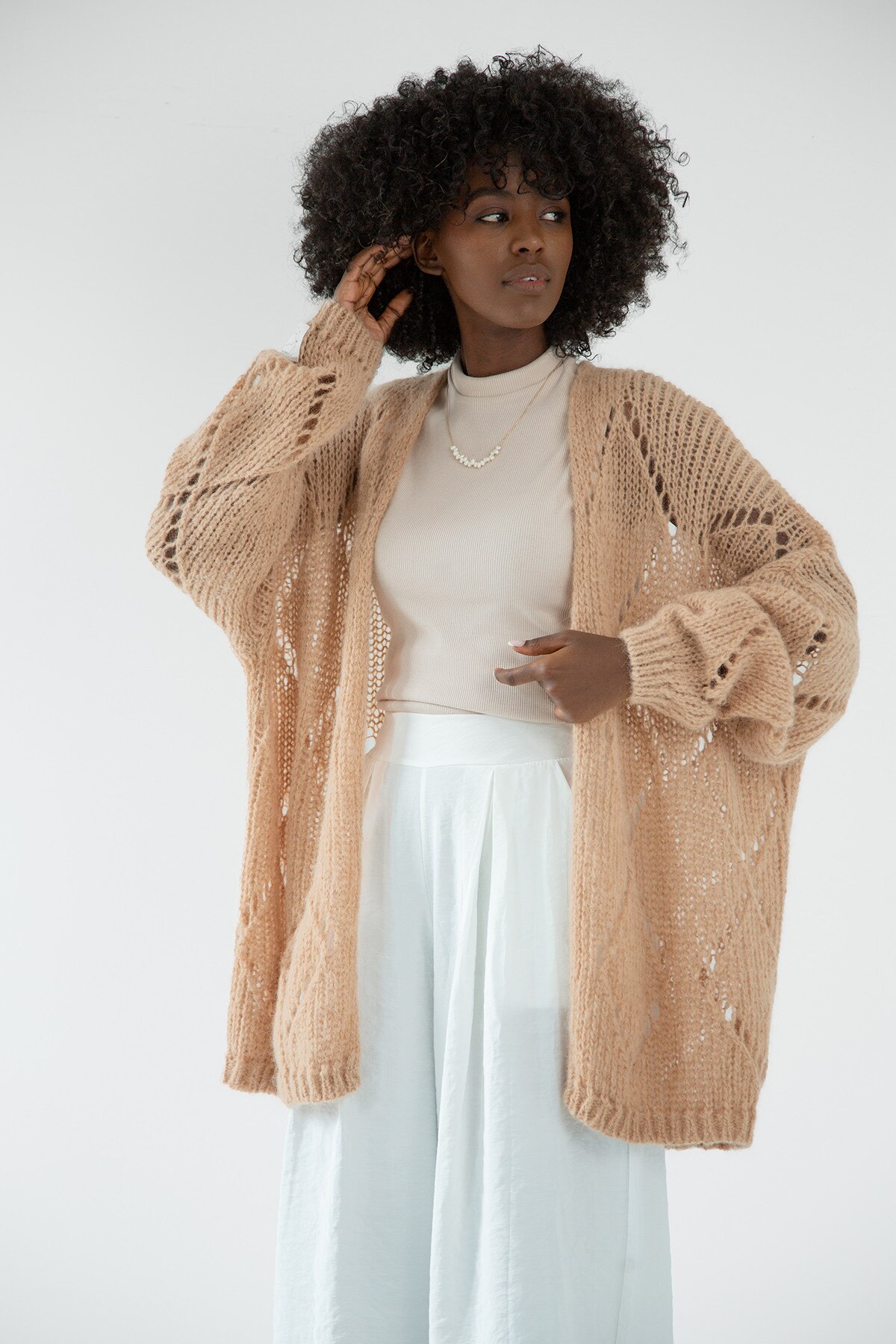 Cardigan dama Fobya F1888 alpaca si mohair caramel UNI Standard eMAG.ro