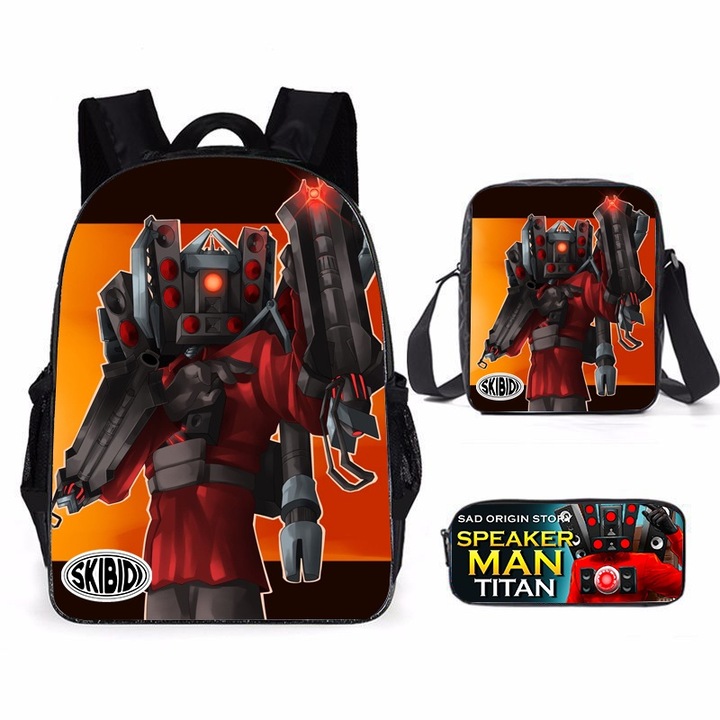 Комплект раница с чанта Umar и калъф за моливи, аниме, оранжева, 42x29x13cm/23x19x6cm/22x10x5cm