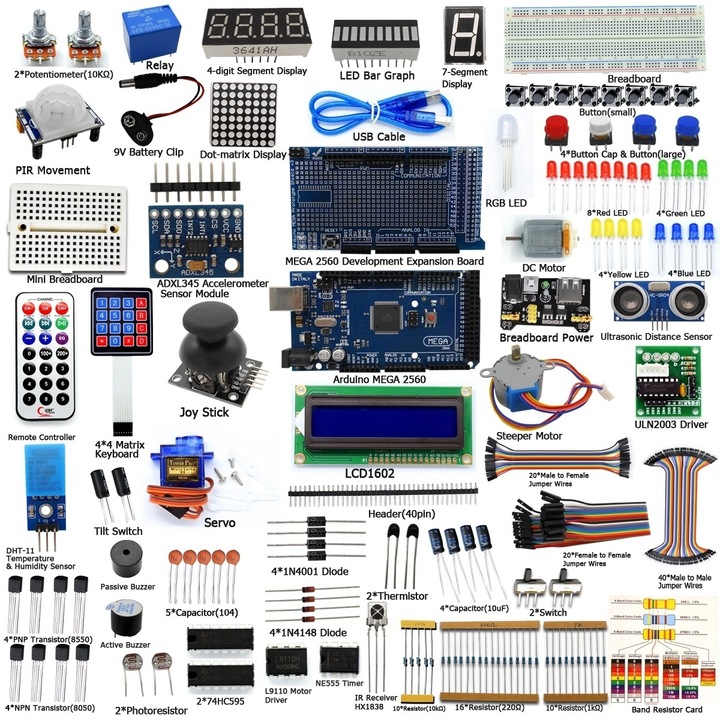 Пълен комплект Arduino за начинаещи, ISSNW, над 180 компонента, сензори и серво мотор