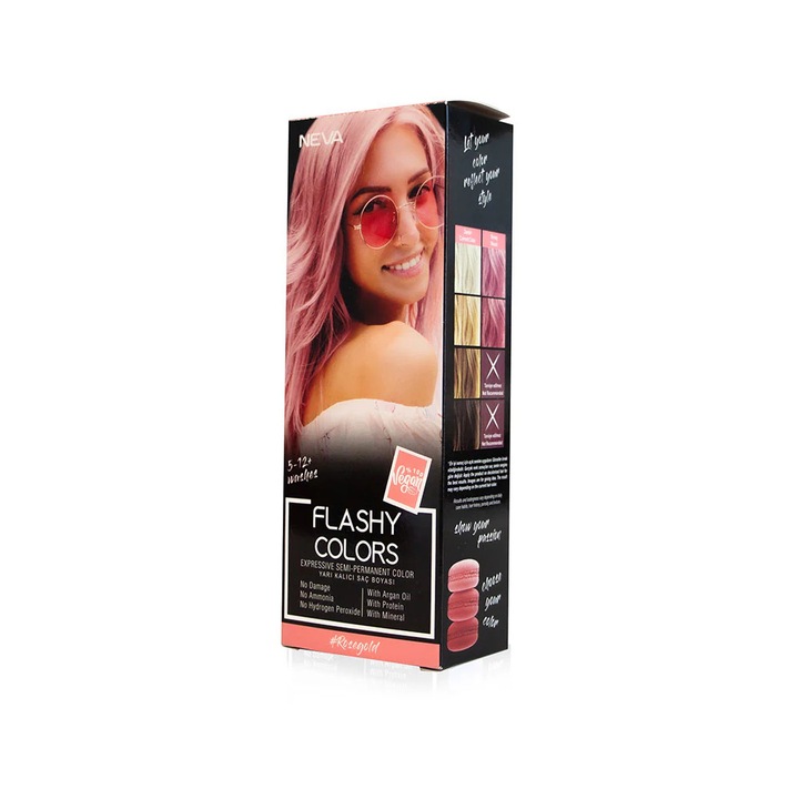 Flashy Colors Rose Gold, Nuantator semipermanent, roz auriu, 100% vegan, Neva, 100 ml