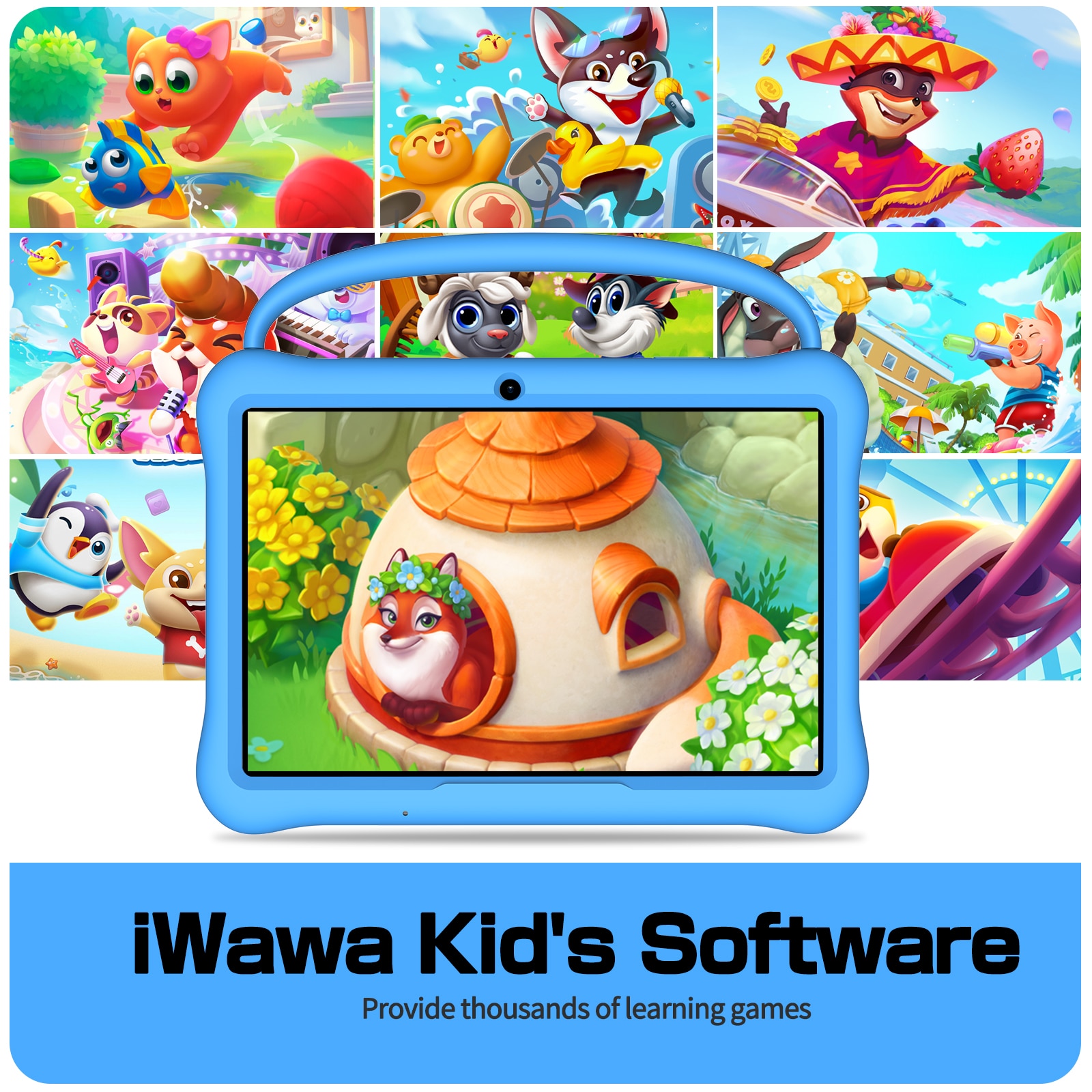 Tableta pentru copii de 10 inch, marca VASOUN, cu Android 13, 4 GB RAM, 64 GB ROM, ecran tactil IPS HD, rezolutie 1280x800, tableta pentru copii cu control parental, software pentru copii preinstalat, suport pentru Wi-Fi si Bluetooth, albastru