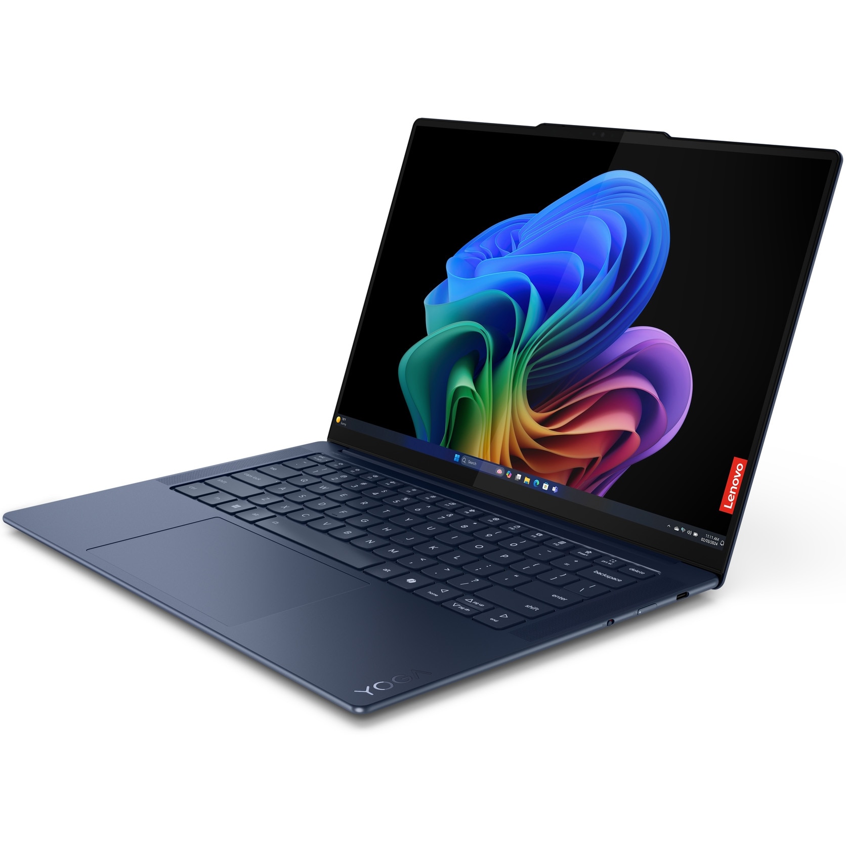 Laptop ultraportabil Lenovo Yoga Slim 7 14Q8X9 cu procesor Qualcomm® Snapdragon® X Elite X1E-78-100 pana la 3.4GHz, 14.5", 3K, OLED, Touch, 32GB LPDDR5x, 1TB SSD, Qualcomm® Adreno™ GPU, Windows 11 Pro, Cosmic Blue, 3Y Courier/Carry-in upgrade