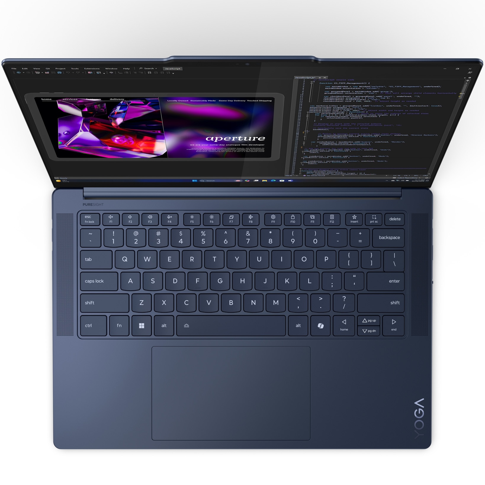 Laptop ultraportabil Lenovo Yoga Slim 7 14Q8X9 cu procesor Qualcomm® Snapdragon® X Elite X1E-78-100 pana la 3.4GHz, 14.5", 3K, OLED, Touch, 32GB LPDDR5x, 1TB SSD, Qualcomm® Adreno™ GPU, Windows 11 Pro, Cosmic Blue, 3Y Courier/Carry-in upgrade
