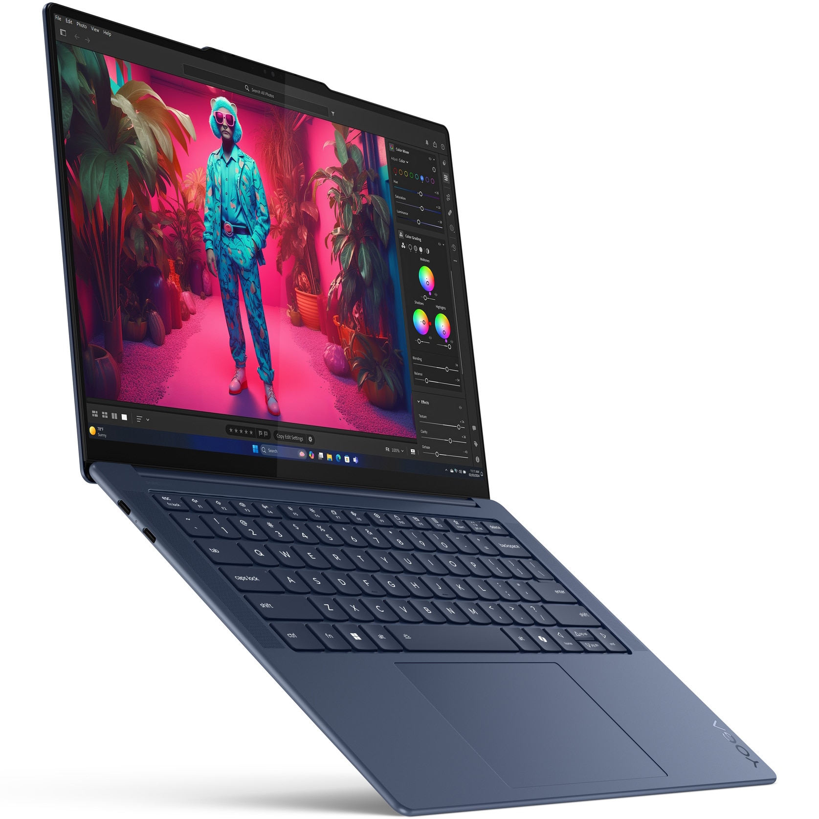 Laptop ultraportabil Lenovo Yoga Slim 7 14Q8X9 cu procesor Qualcomm® Snapdragon® X Elite X1E-78-100 pana la 3.4GHz, 14.5", 3K, OLED, Touch, 32GB LPDDR5x, 1TB SSD, Qualcomm® Adreno™ GPU, Windows 11 Pro, Cosmic Blue, 3Y Courier/Carry-in upgrade