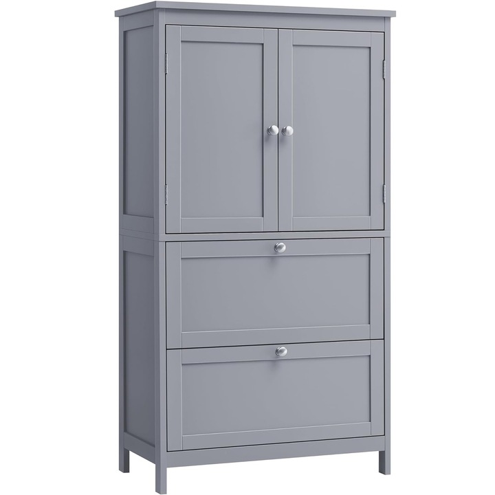 Dulap de baie VASAGLE, din MDF, cu 2 sertare si 2 usi, raft reglabil, 30x60x110cm, gri