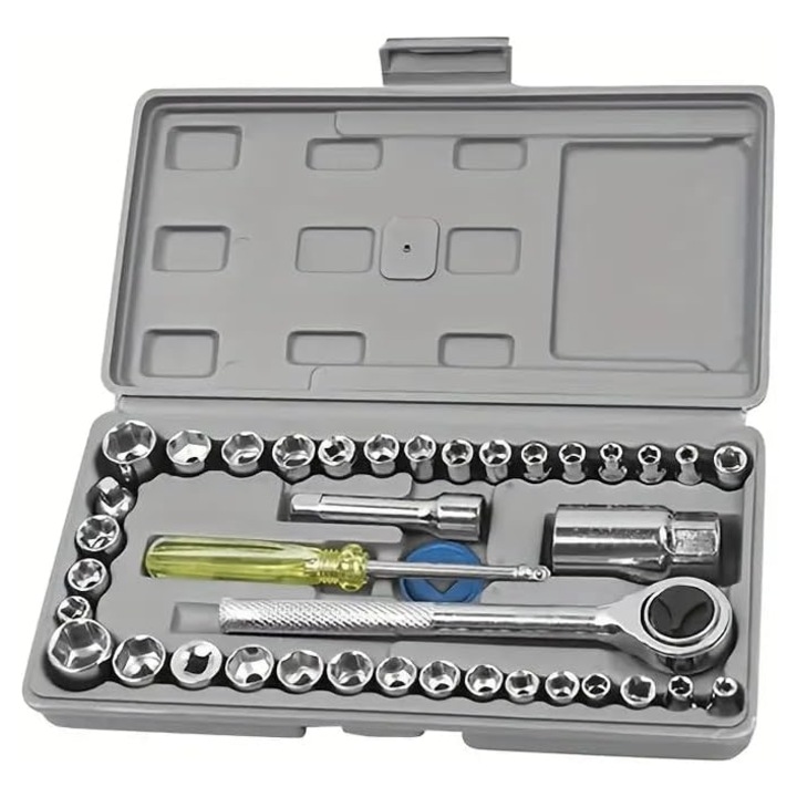Trusa de chei tubulare 40 de piese sistem metric si SAE cutie gri