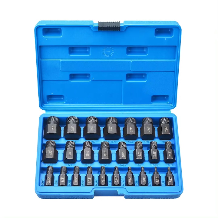 Trusa profesionala extractoare suruburi biti, imbus, torx, spline, filete rupte sau deteriorate, 25 Piese, Cr-Mo
