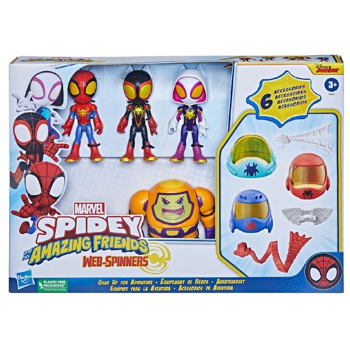 Комплект фигурки на Спайдърмен, Hasbro, Спайди и приятели, 4 фигурки и аксесоари, за момчета, 3 години