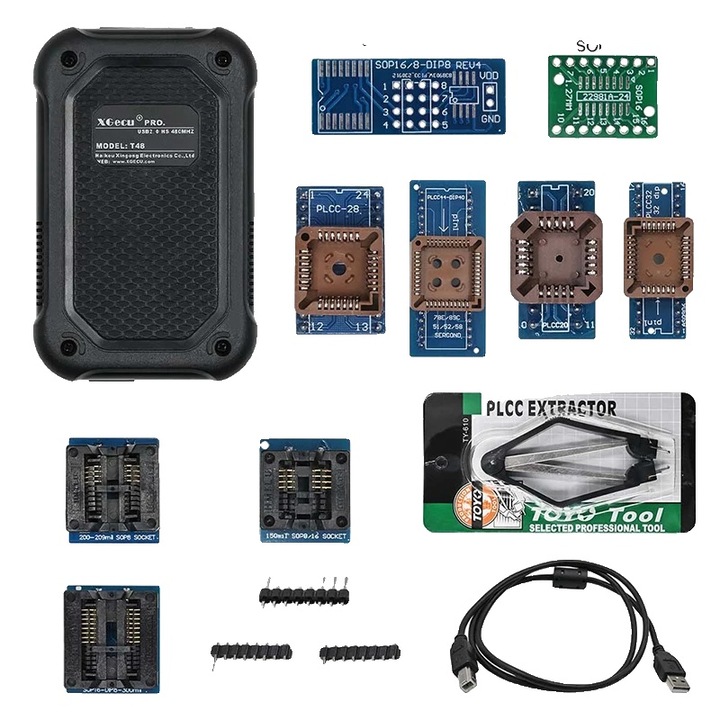 IC програматор с поддръжка на 34000+ типа, 32-bit 120MHZ, 10 адаптера, многоцветен, 10x6.5x2.8cm
