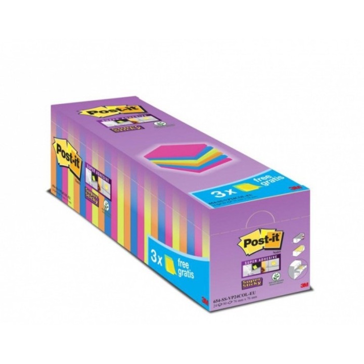 24 db-os Post-it cetli készlet, 76x76 mm, többszínű