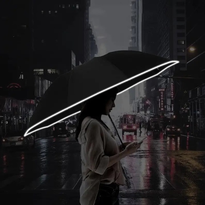 Esernyő LED világítással, Xiaomi, automata, kétoldalas, LED, Fekete