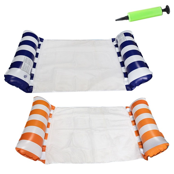 Set de 2 hamace gonflabile pentru piscina, Cozevdnt, portocalii, utilizare multifunctionala, 1.4-in-1