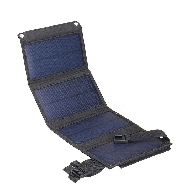 Összecsukható napelem, 8W 5V, napelemes töltő USB-vel, vízálló, fekete