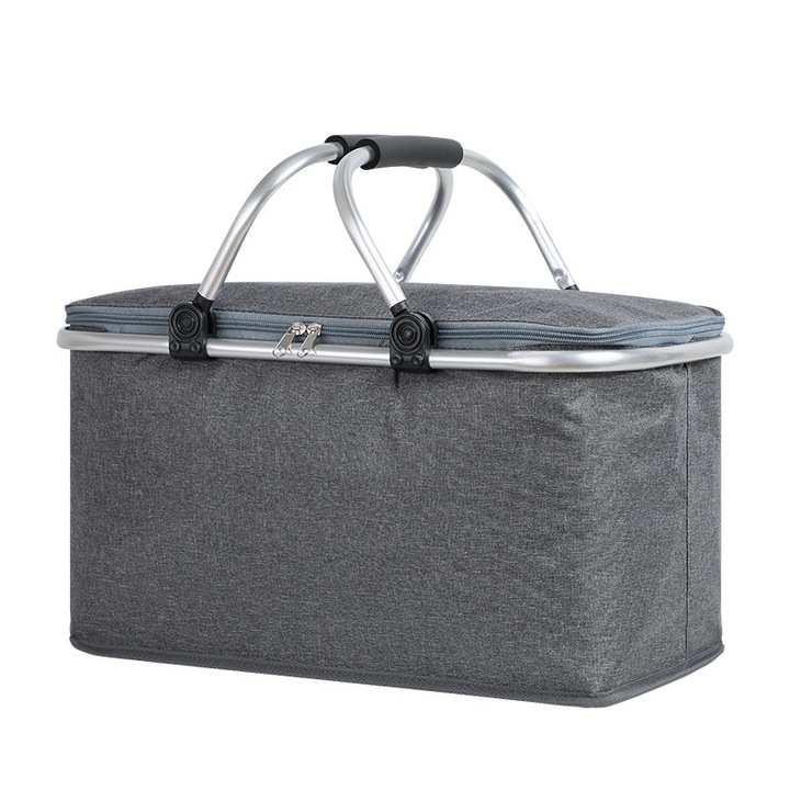 Összecsukható pikniktáska, 30L, szürke, 42x23x23cm, készlet 1 db.