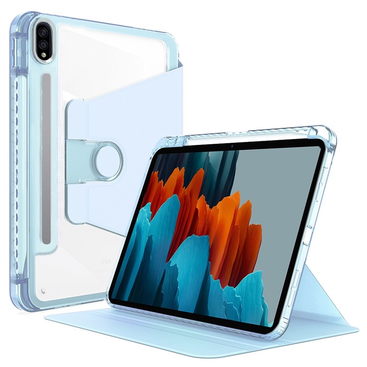 Husa compatibila cu Samsung Galaxy Tab S7 / S8, 11 inchi, Tip Carte, Comando Duo Protect, Protectie completa, Functie Wake & Sleep, Configurare Tip Stand Rotativ, Albastru Deschis