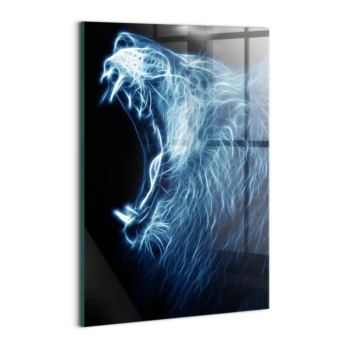 Tablou Sticla, Wallfluent, Limbajul corpului leului salbatic, Albastru inchis, 20x30 cm, 010010010120100074523