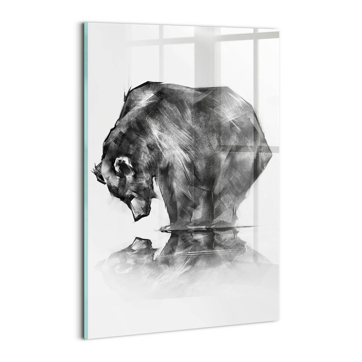 Tablou Sticla, Wallfluent, Urs din desene animate, Gri, 20x30 cm, 010010010120100074595