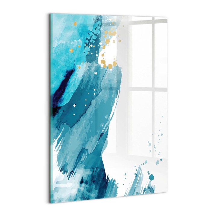 Tablou Sticla, Wallfluent, Miscari de perie, Turcoaz, 20x30 cm, 010010010120100088371