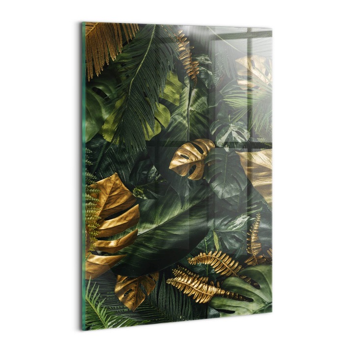 Tablou Sticla, Wallfluent, Frunzele junglei, Verde, 20x30 cm, 010010010120100088555