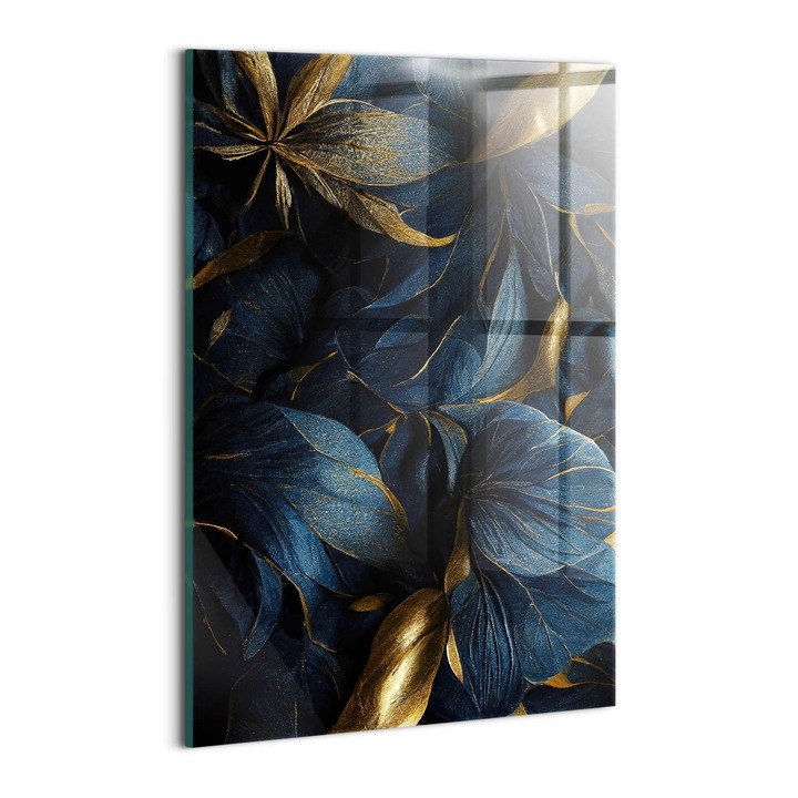 Tablou Sticla, Wallfluent, Flori decorative, Albastru inchis, 20x30 cm, 010010010120100088332