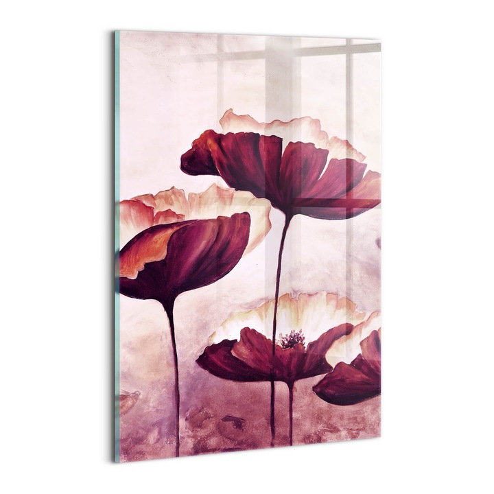 Tablou Sticla, Wallfluent, Flori inflorite maci, Roz, 20x30 cm, 010010010120100075288