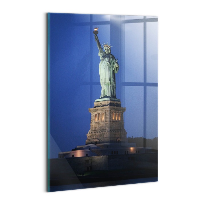 Tablou Sticla, Wallfluent, Statuia Libertatii New York, Albastru inchis, 20x30 cm, 010010010120100075458