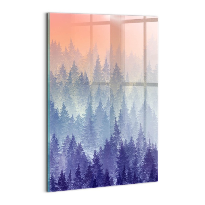 Tablou Sticla, Wallfluent, Padure in ceata, Roz, 20x30 cm, 010010010120100075282