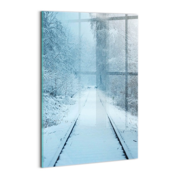 Tablou Sticla, Wallfluent, Caprioare pe sine, Albastru, 20x30 cm, 010010010120100075533