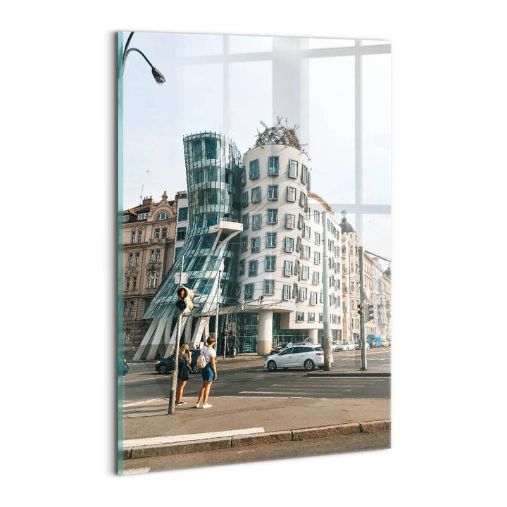 Tablou Sticla, Wallfluent, Casa de dans Praga, Alb, 20x30 cm, 010010010120100075622