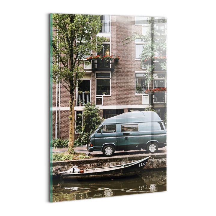 Tablou Sticla, Wallfluent, Van langa cladiri de caramida, Verde, 20x30 cm, 010010010120100075784