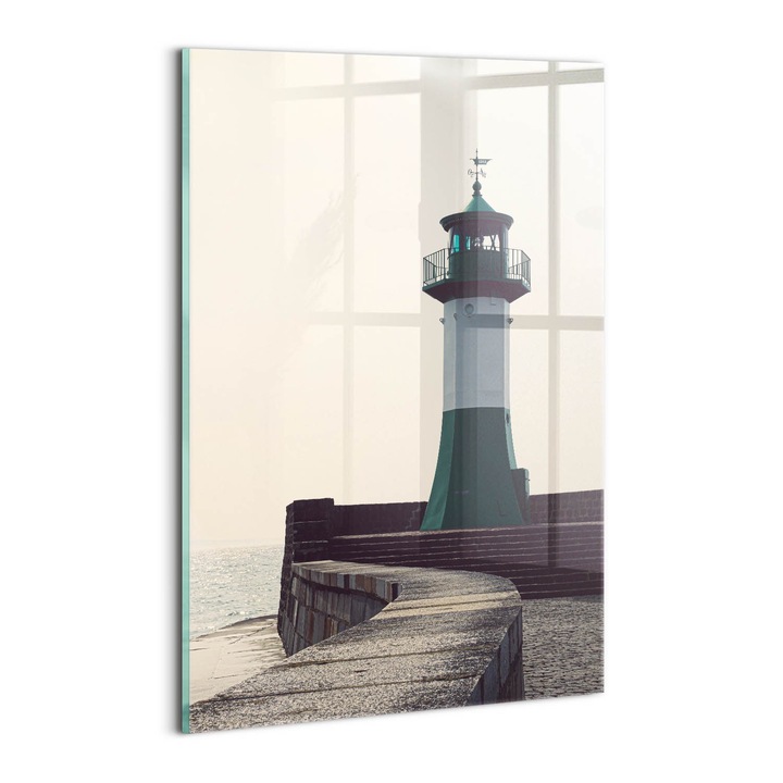 Tablou Sticla, Wallfluent, Far in Marea Baltica, Crem, 20x30 cm, 010010010120100075522