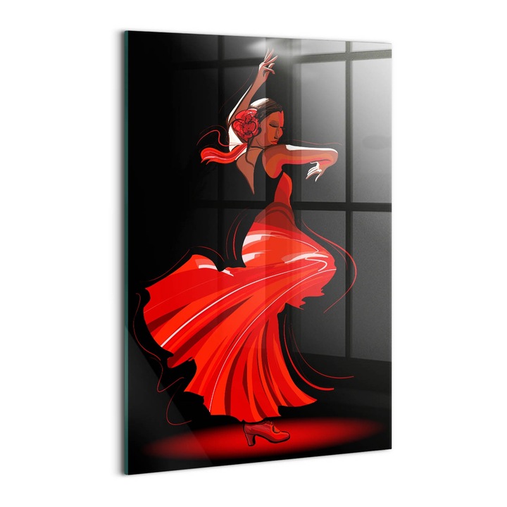 Tablou Sticla, Wallfluent, Fenomen cultural dansator flamenco muzica cantand tinuta, Rosu, 40x60 cm, 010010010160100074754