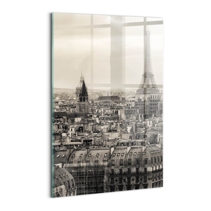 Tablou Sticla, Wallfluent, Peisajul Parisului si Turnul Eiffel, Gri, 40x60 cm, 010010010160100008171