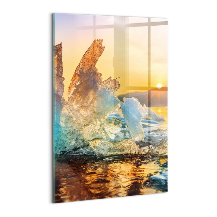 Tablou Sticla, Wallfluent, O bucata de gheata la rasarit, Galben, 40x60 cm, 010010010160100076041