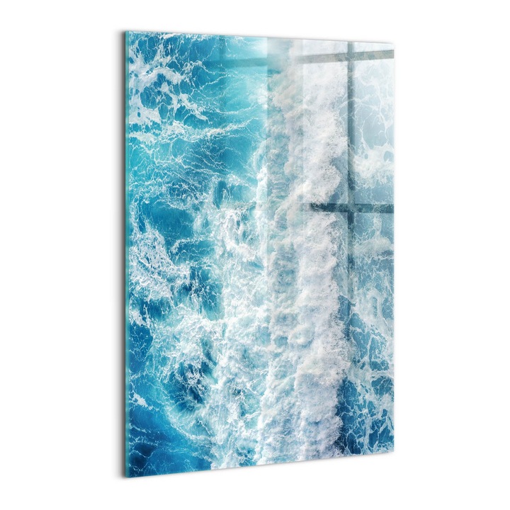 Tablou Sticla, Wallfluent, Vedere aeriana a valului oceanului, Albastru, 40x60 cm, 010010010160100074668