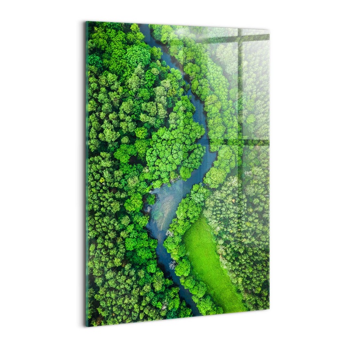 Tablou Sticla, Wallfluent, Rau in padure, Verde, 40x60 cm, 010010010160100088543