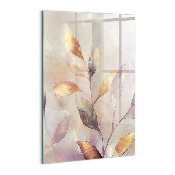 Tablou Sticla, Wallfluent, O planta cu frunze aurii, Bej, 40x60 cm, 010010010160100274341