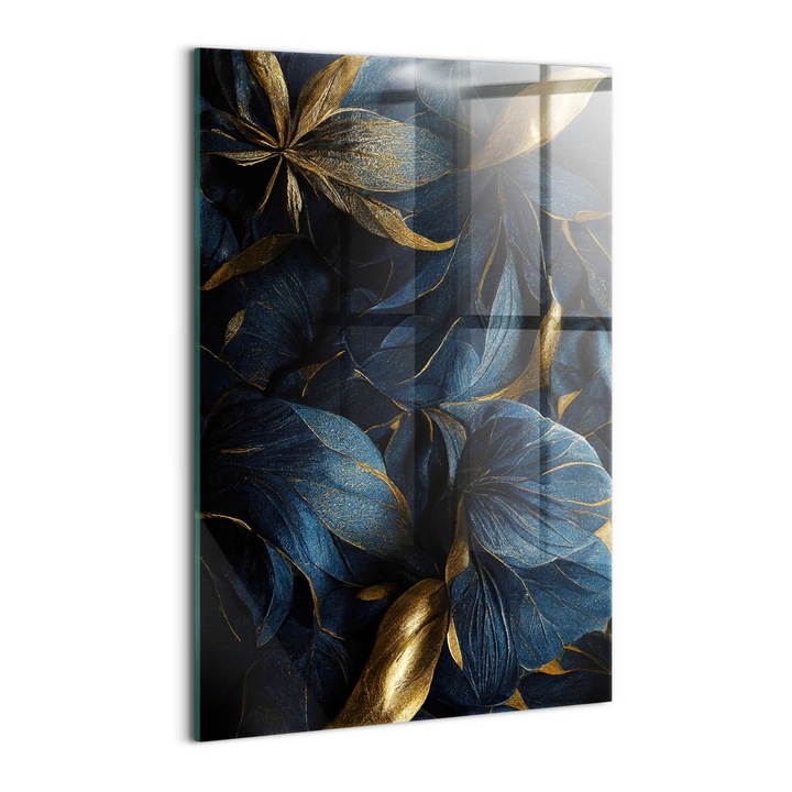 Tablou Sticla, Wallfluent, Flori decorative, Albastru inchis, 40x60 cm, 010010010160100088332